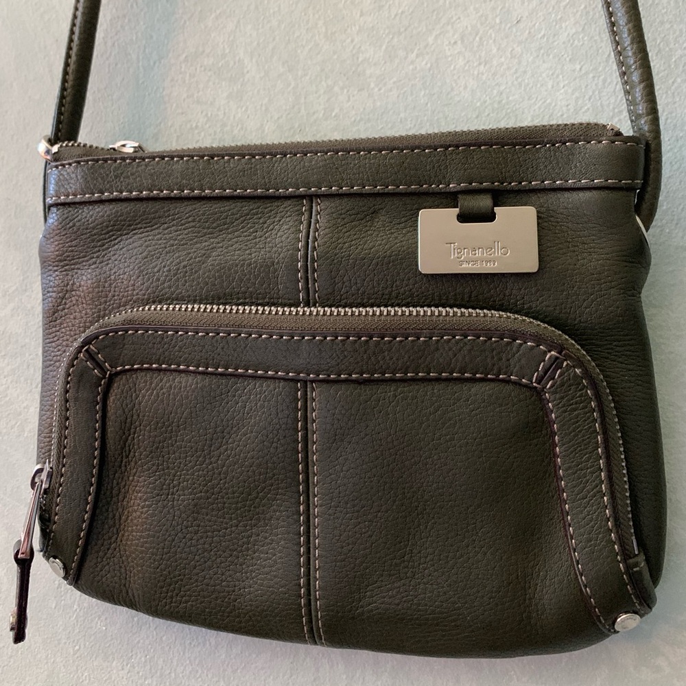 Tignanello Small Olive Green Leather Crossbody Bag